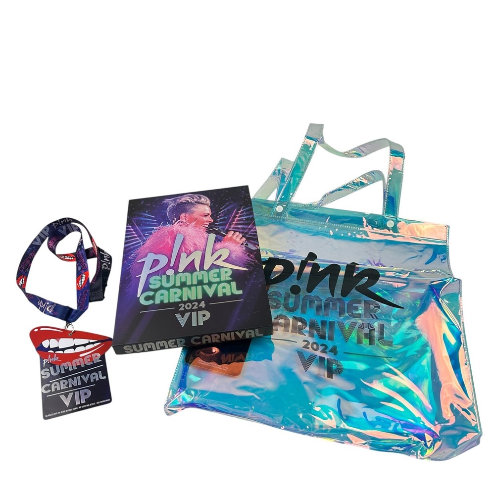 P!nk Summer Carnival 2024 VIP Merch Kit Iridescent Tote Lanyard Keychain Box Set